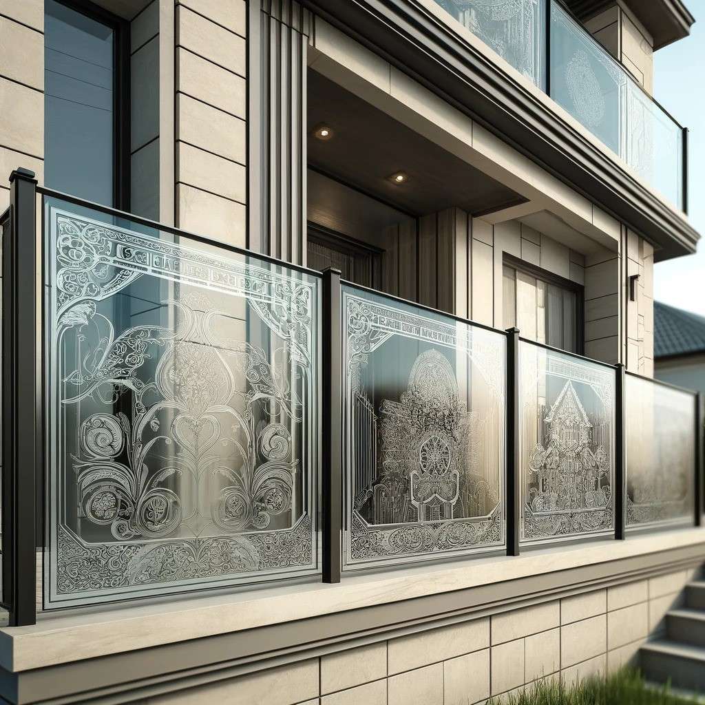 Artistic Glass Railing Design for Front Elevation