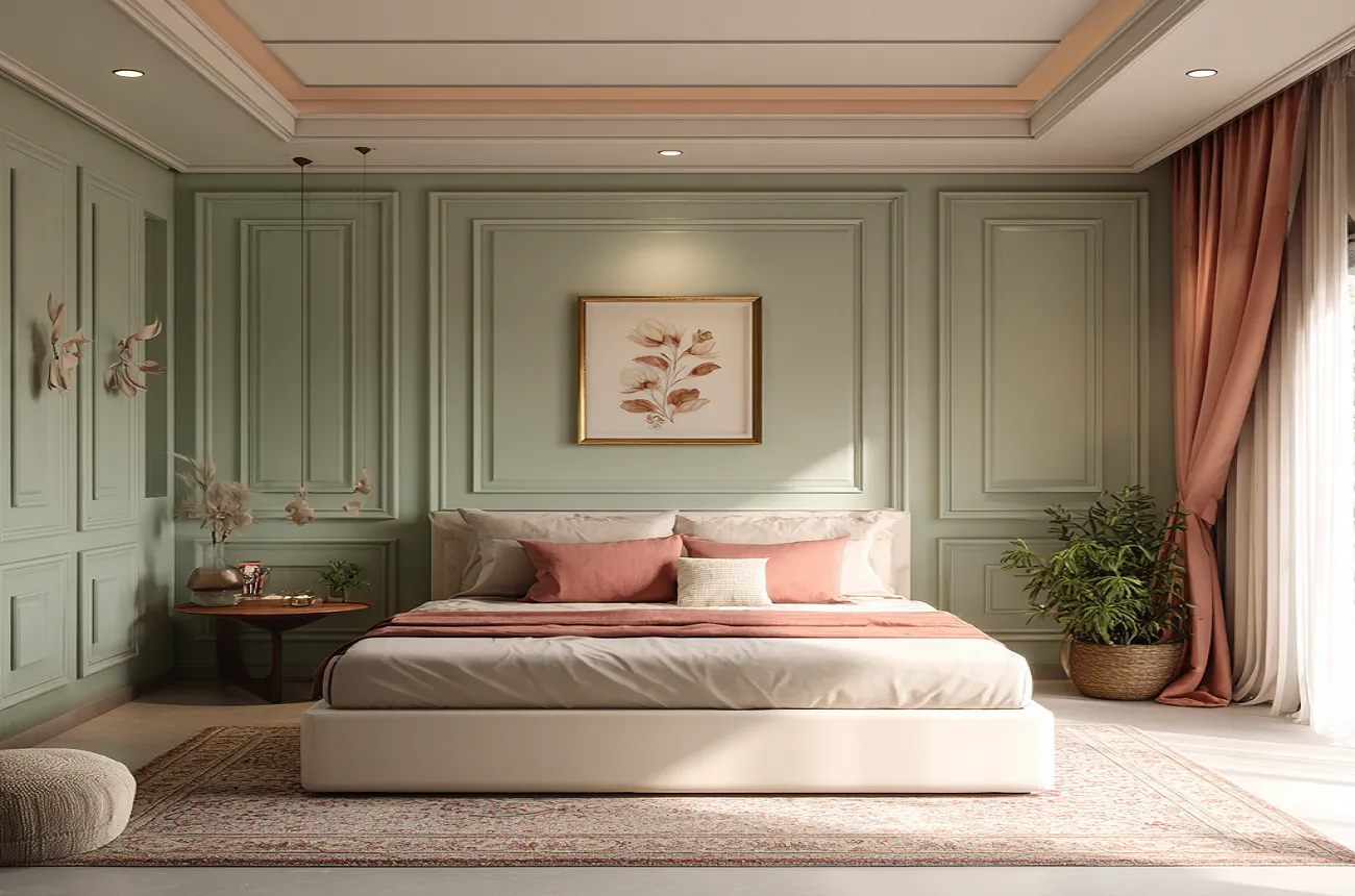 Bedroom Contrast Colour Combination with Pista Green