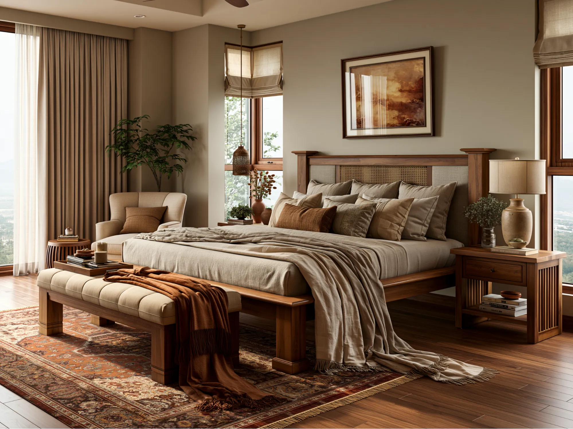 Beige and Wood Colour Combination for Bedroom