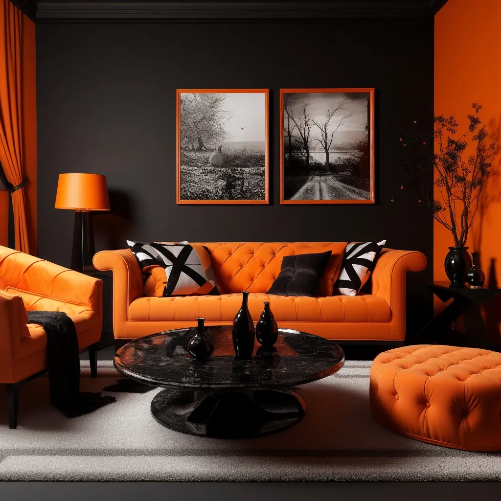 Black and Orange Colour Combination for Living Room