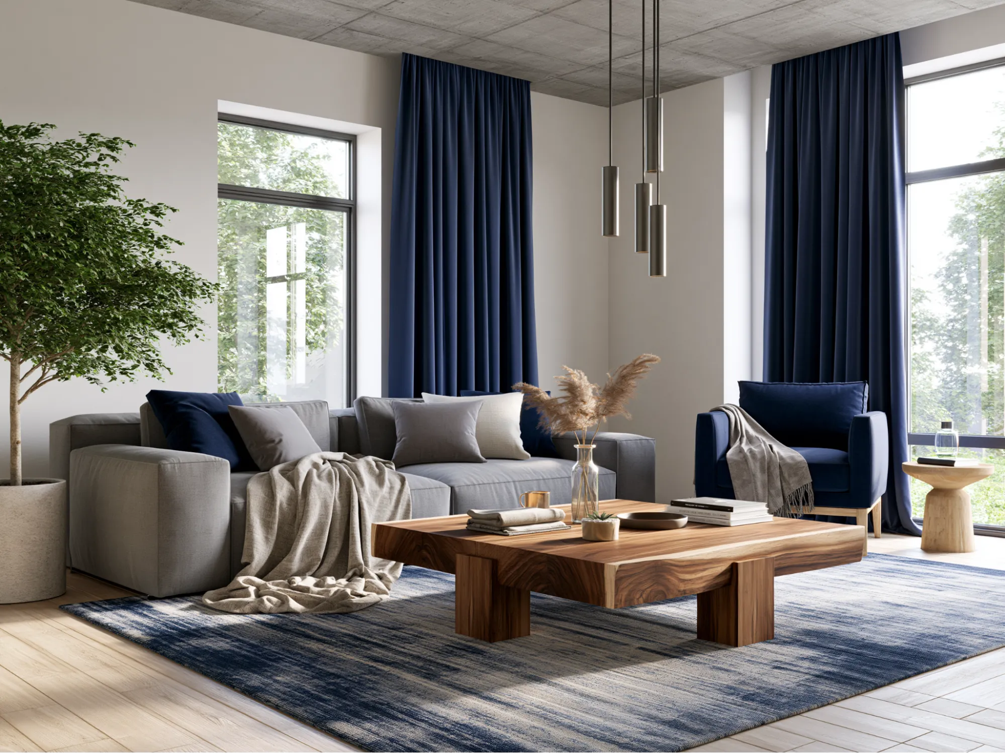 Blue, Grey and White Living Room Ideas