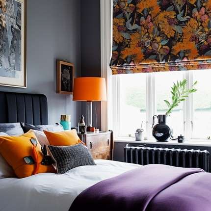 Bold Fabric Shades- Bedroom Window Treatment Ideas
