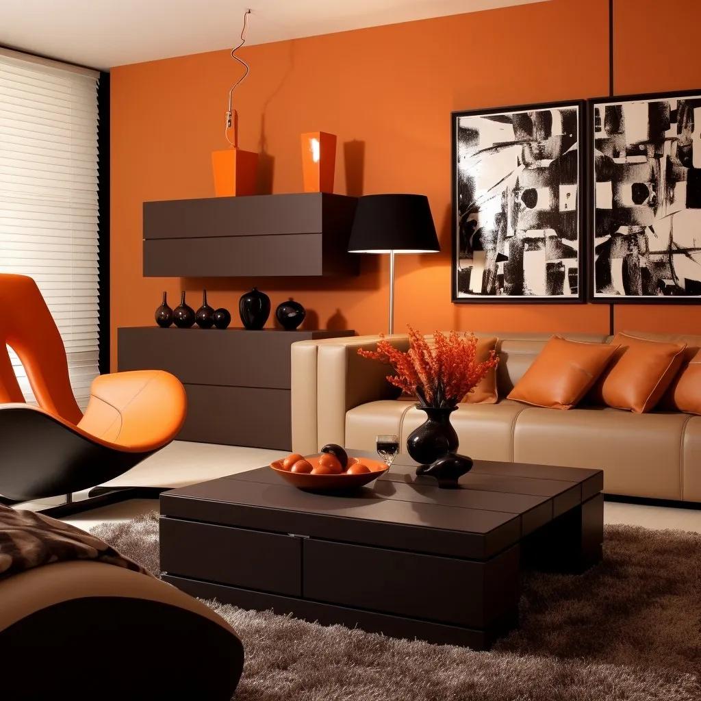 Brown and Orange Colour Combination for Living Room