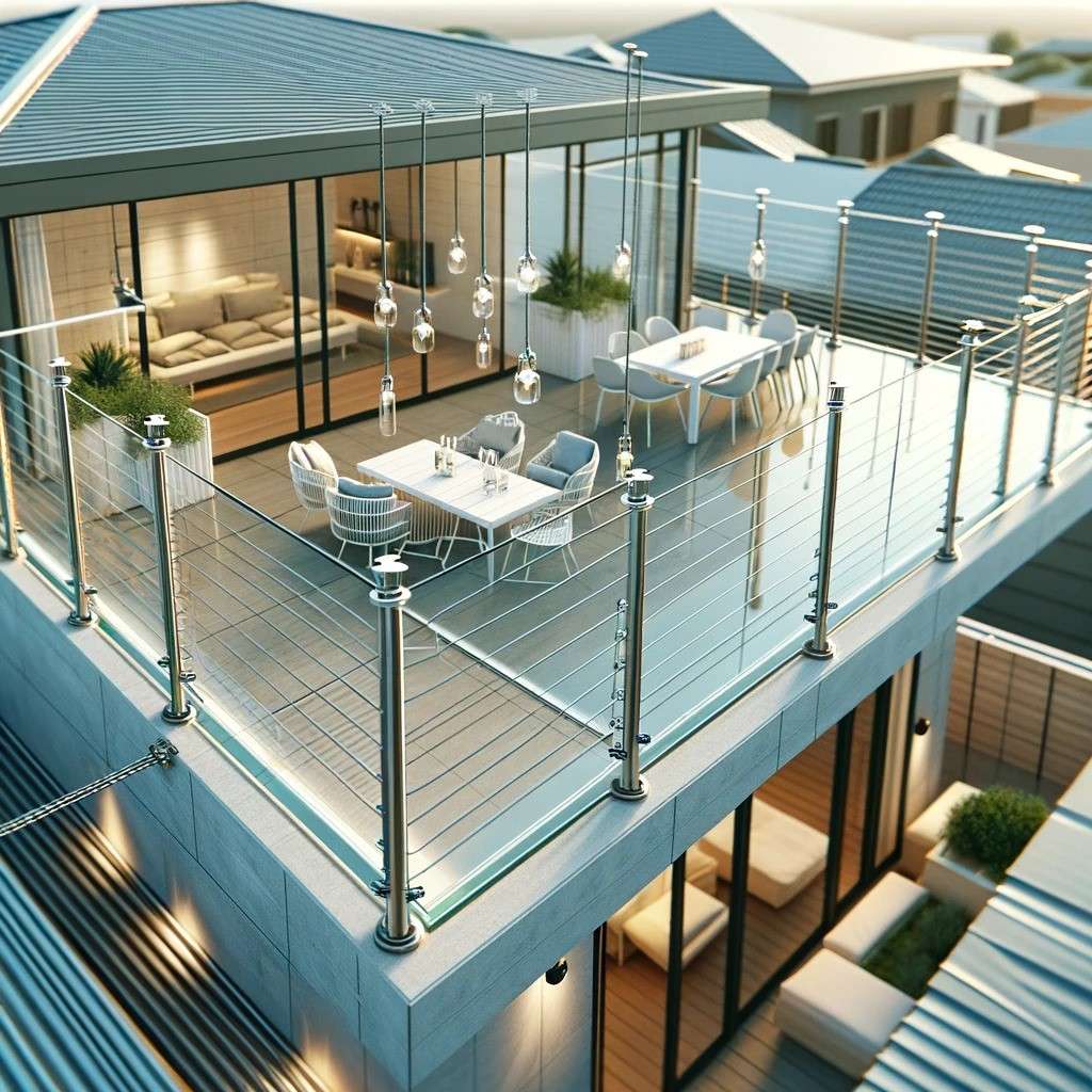 Cable-wire Glass Railing Design for Contemporary Roof Decks