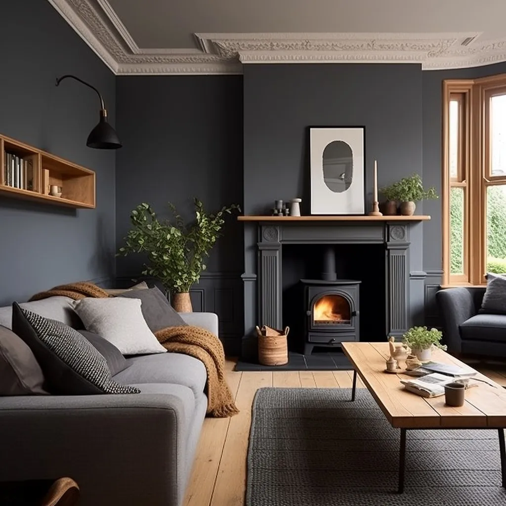 Charcoal Grey and Dark Wood Colour Combination