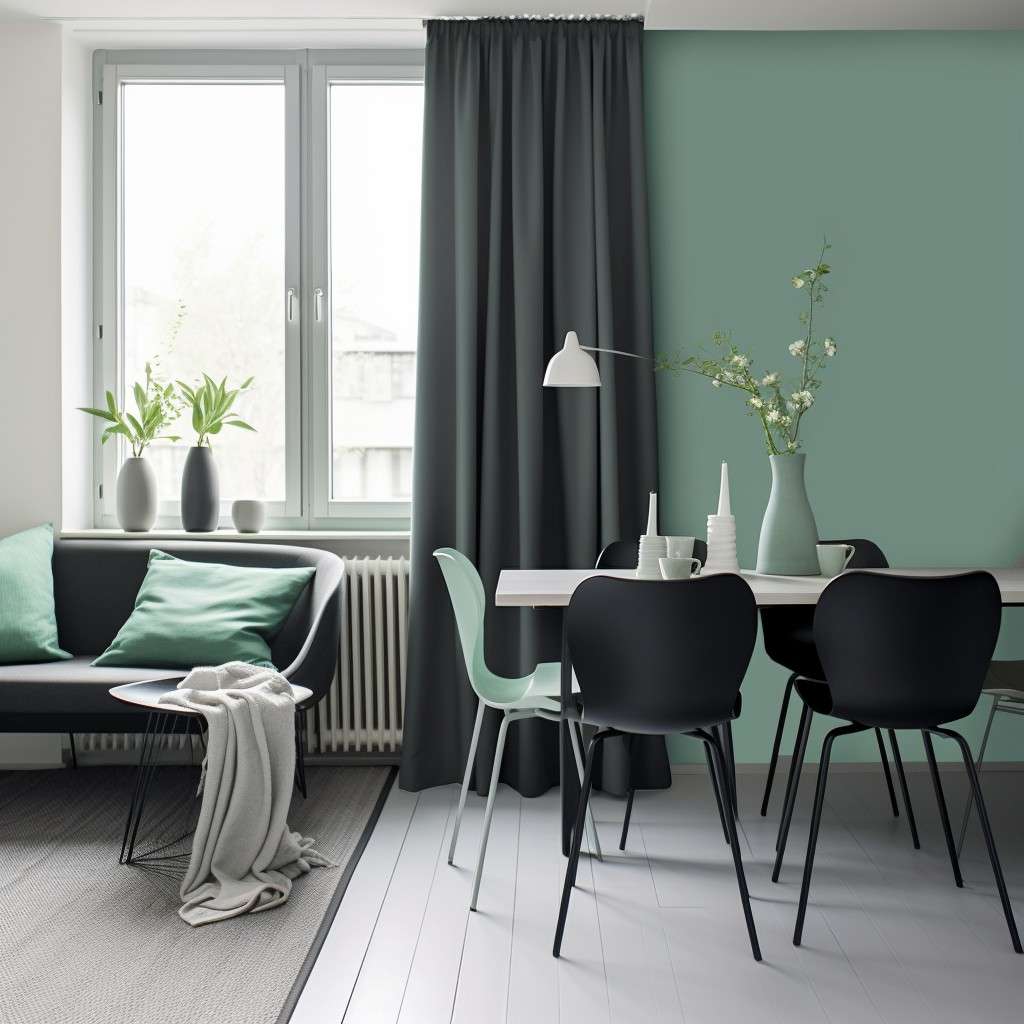 Charcoal Grey and Mint Green Combination of Curtains