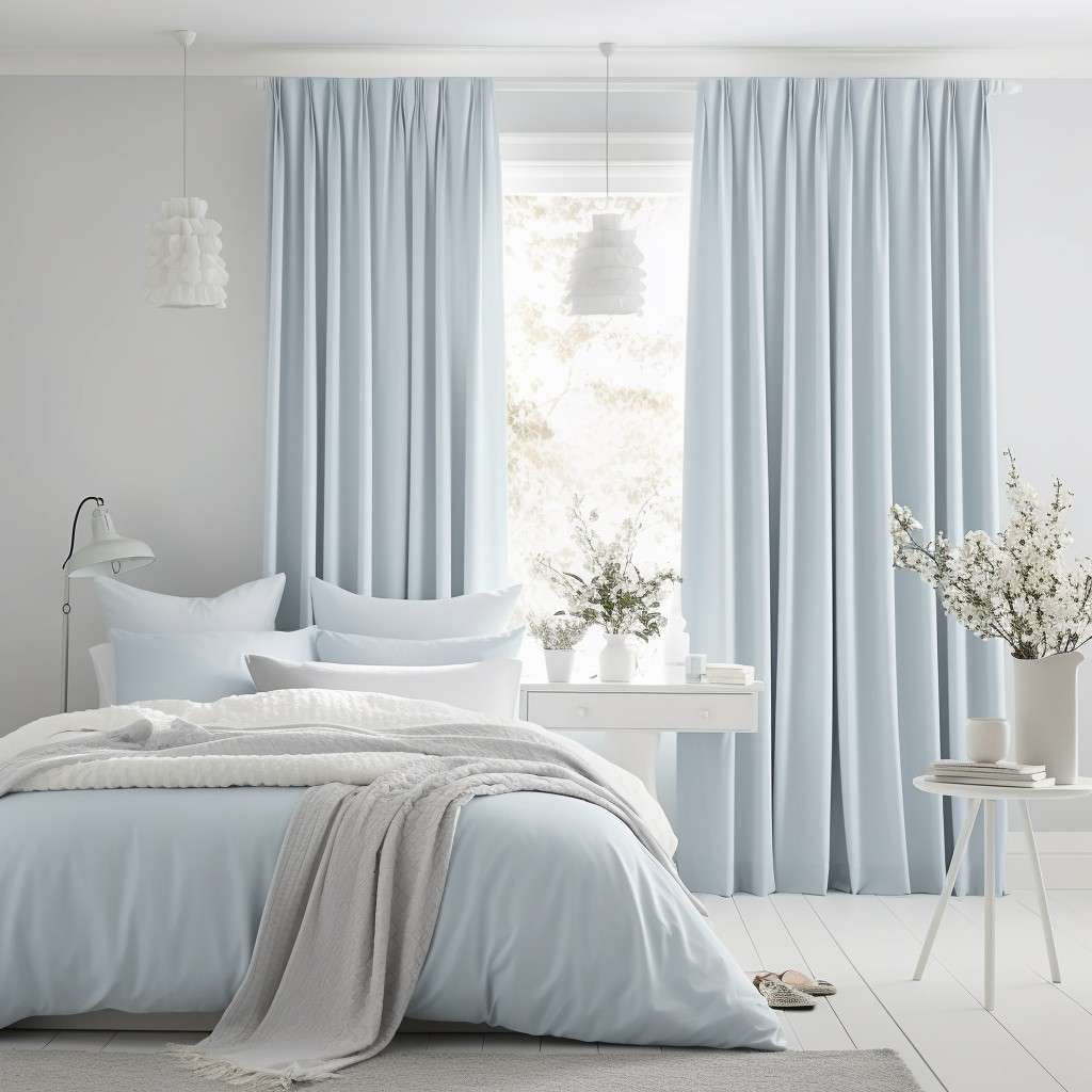 Classic White and Pastel Blue Curtain Color Combination