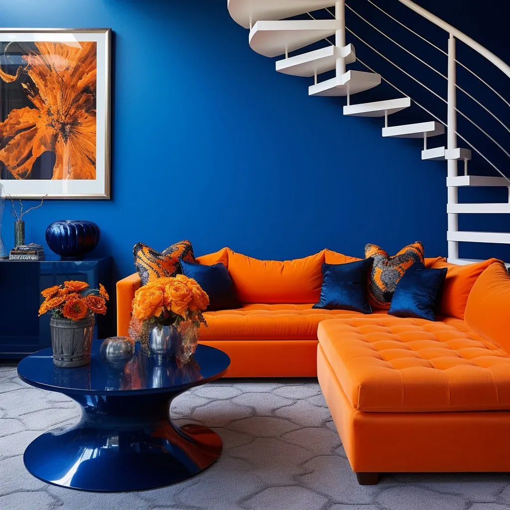 Cobalt Blue and Orange Colour Combination for Living Room