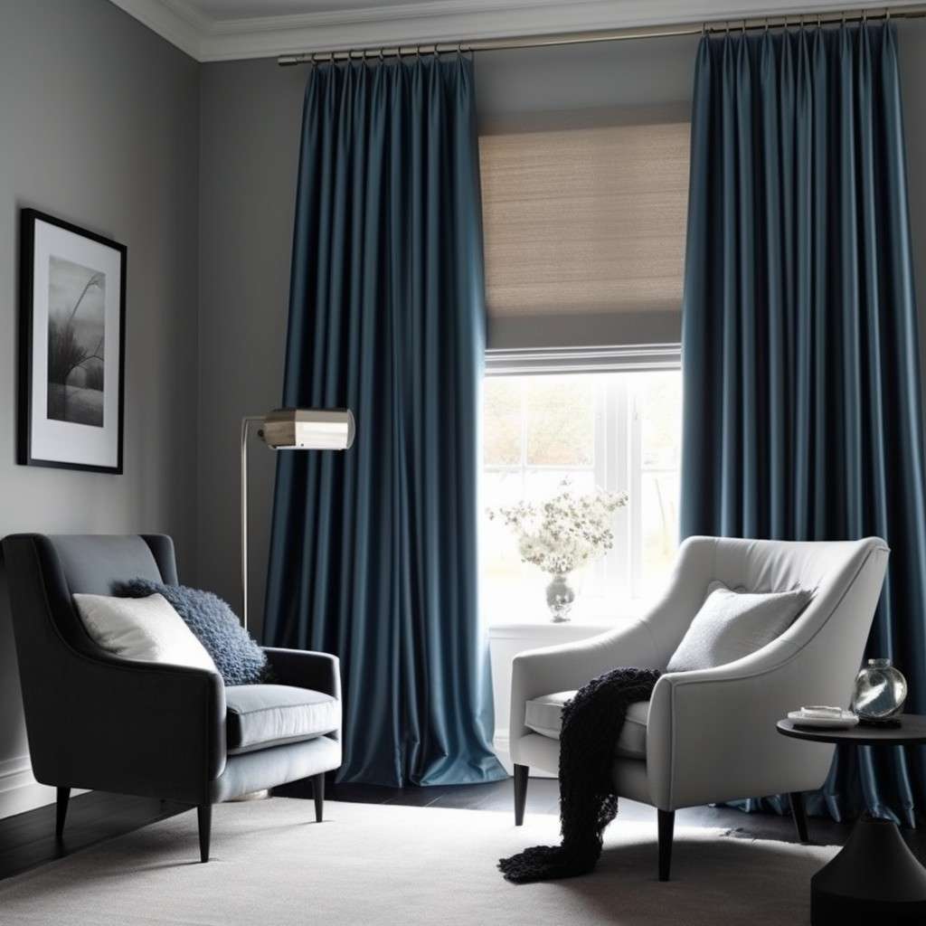 Deep Blue and Elegant Grey- Wall and Curtain Colour Combination