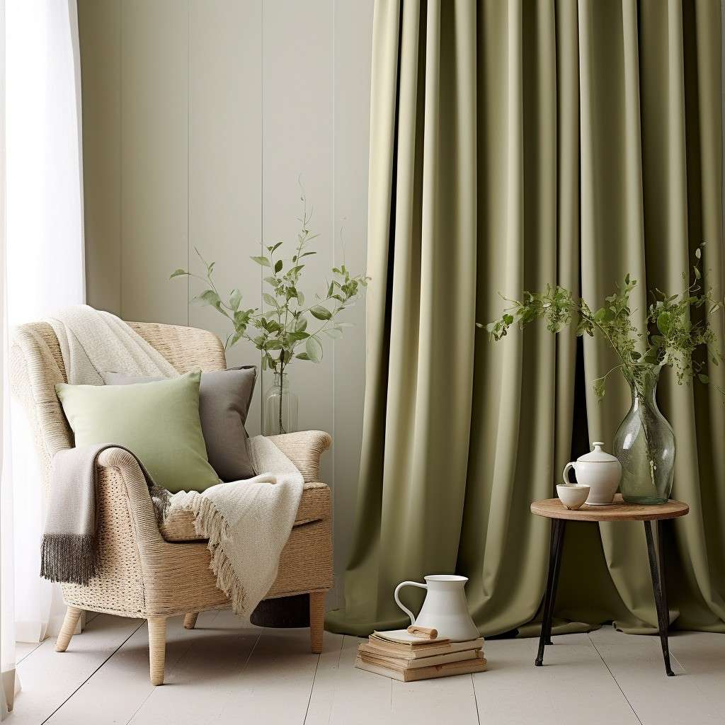 Earthy Green and Soft Beige Combination of Curtains