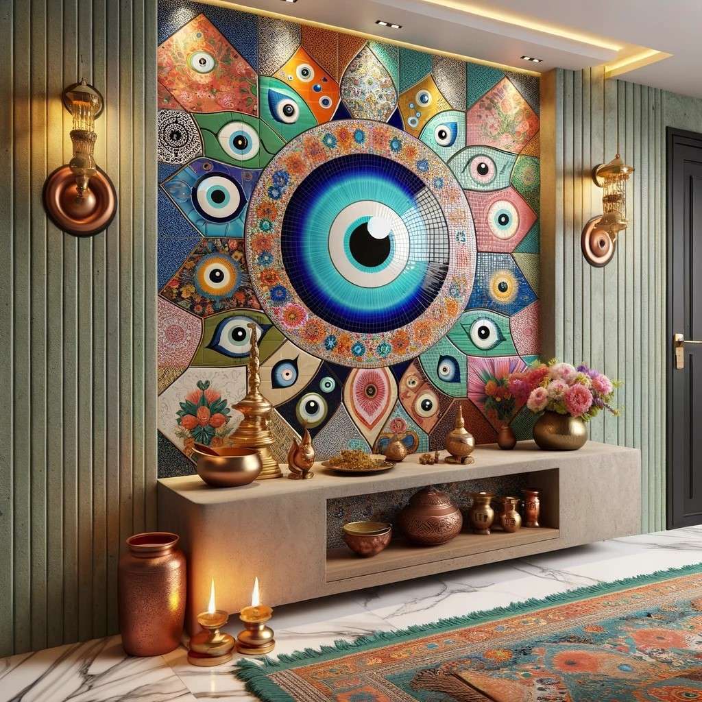 Evil-Eye Wall Tiles Design for Mandir