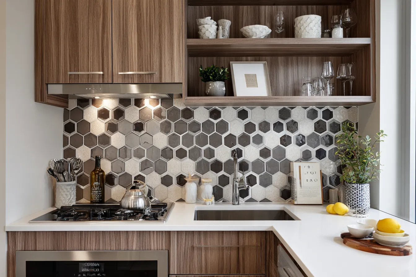 Feature Geometric Patterns for small kitchen Feature Geometric Patterns- small simple kitchen design