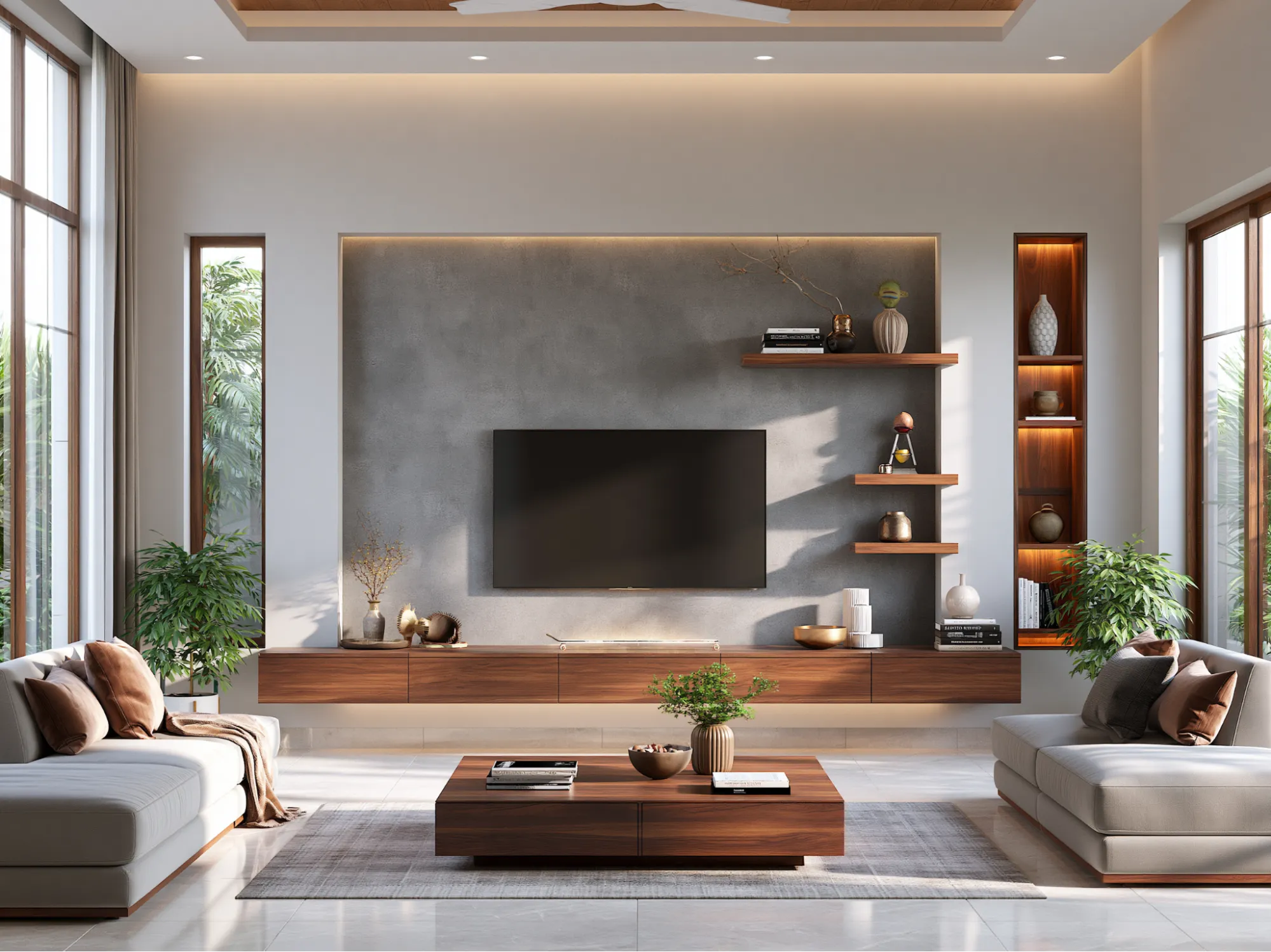 Floating TV Units for Grey and White Living Rooms