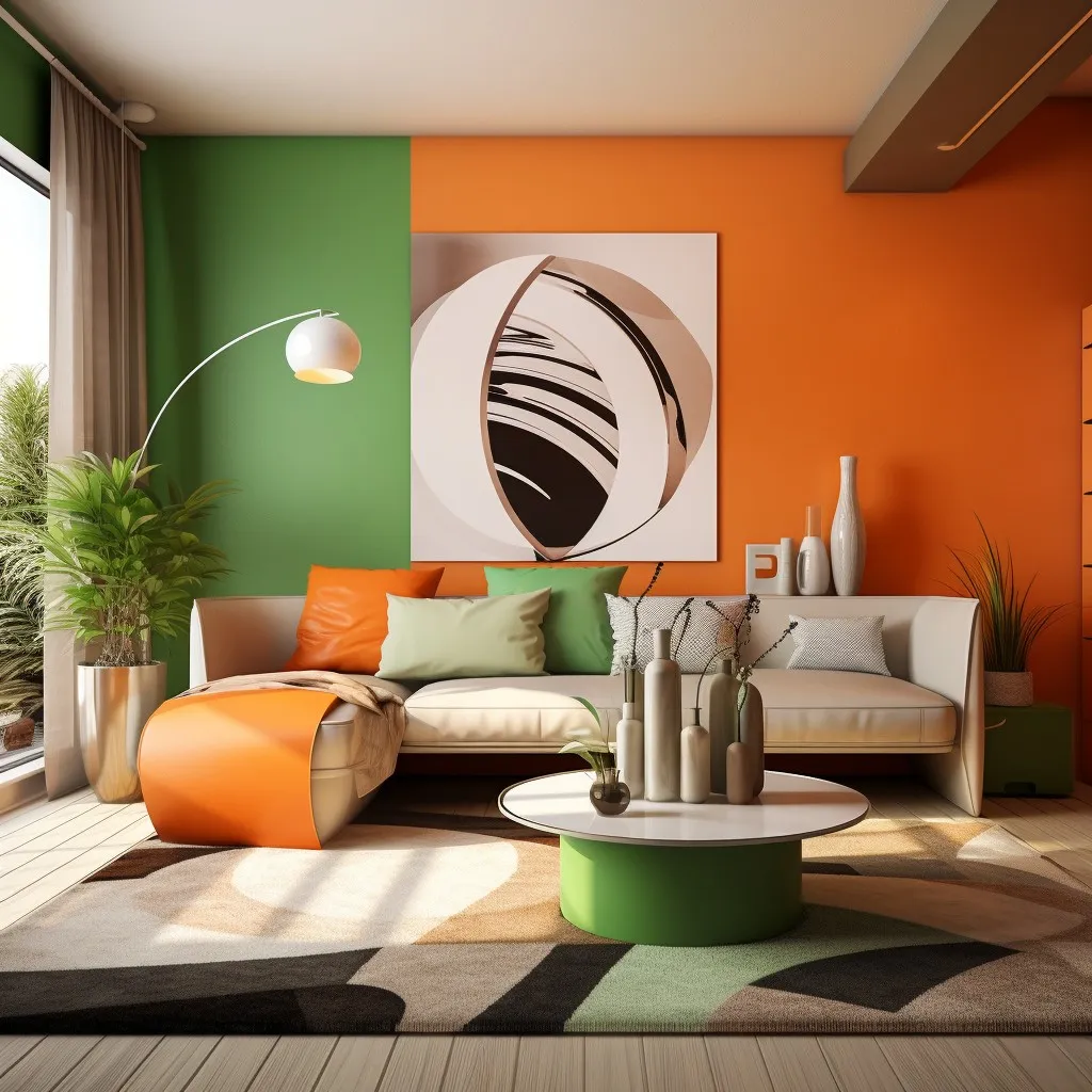 Green and Orange Colour Combination for Living Room