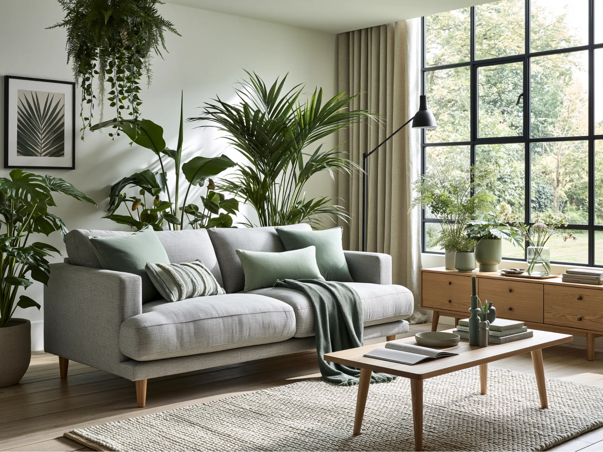 Green, Grey and White Living Room Ideas