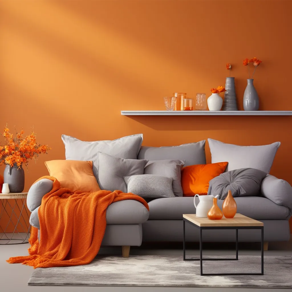 Grey and Orange Colour Combination for Living Room