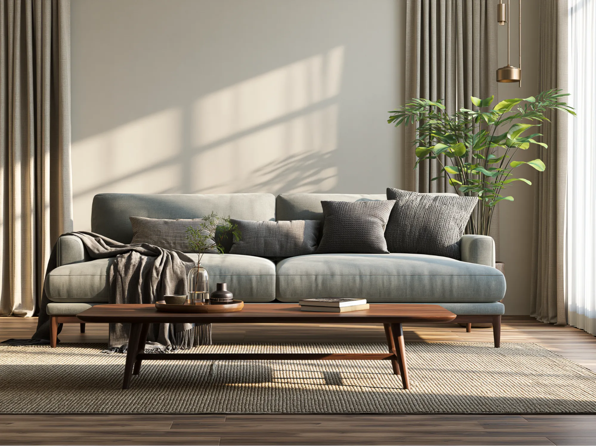 Grey Sofa With White Walls for Modern Living Room