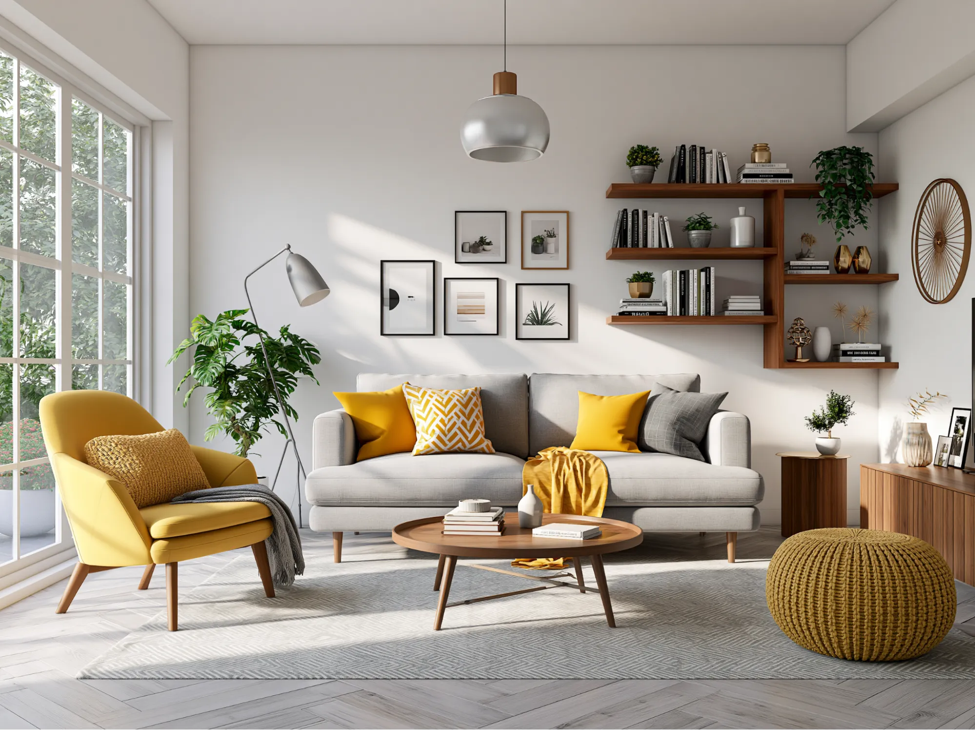 Grey, White and Yellow Living Room Ideas