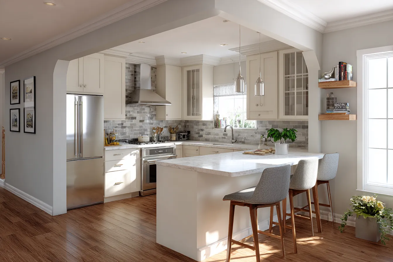 Include a Kitchen Peninsula for small spaces Include a Kitchen Peninsula- modular kitchen design for small area