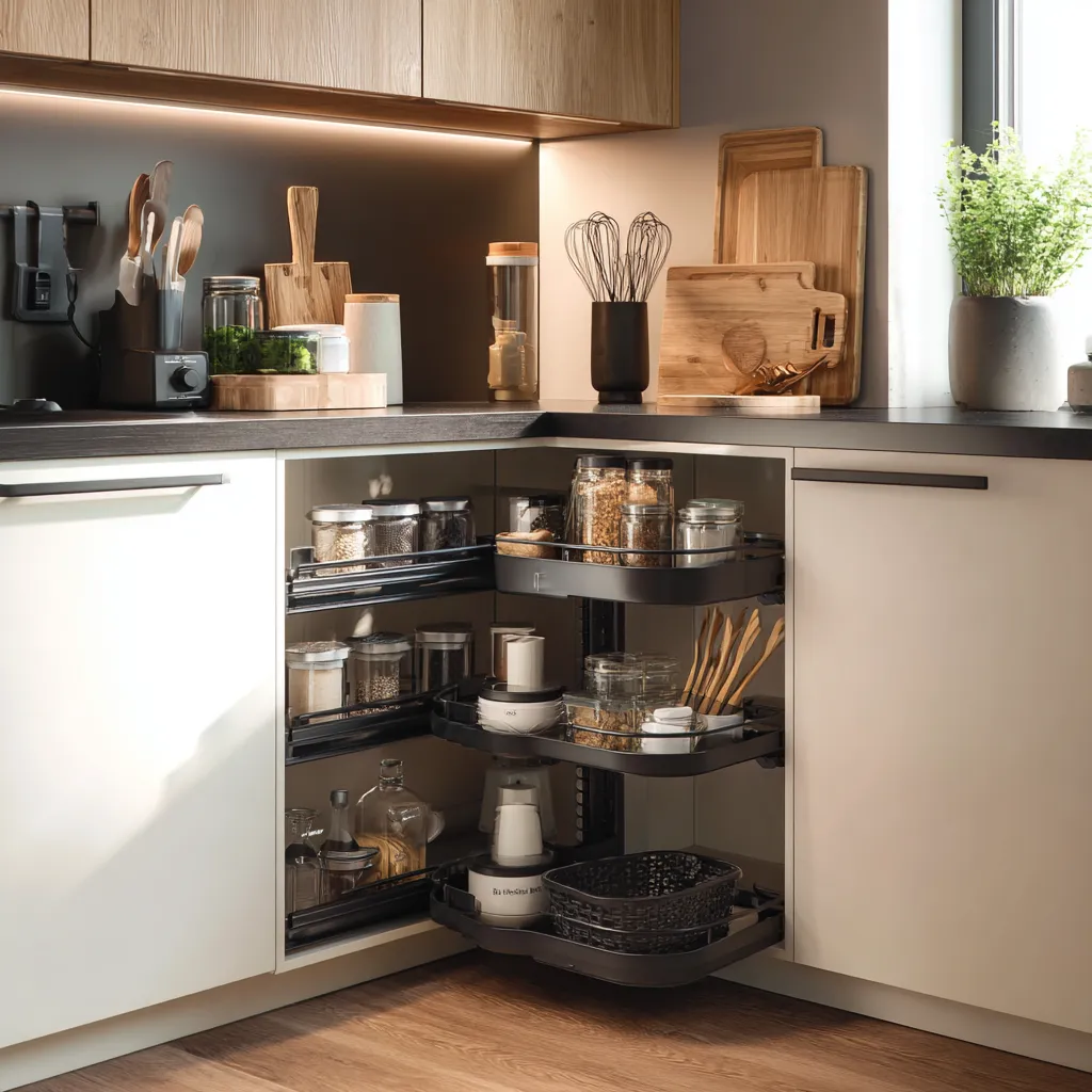 Integrate Corner Carousel Units- Small Modular Kitchen Design Ideas