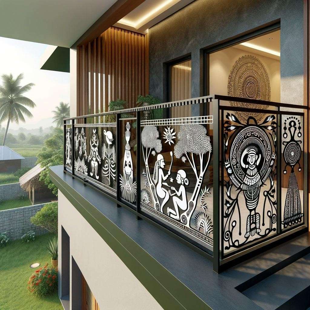 Intricate Warli Arts Balcony Cover Grill Design