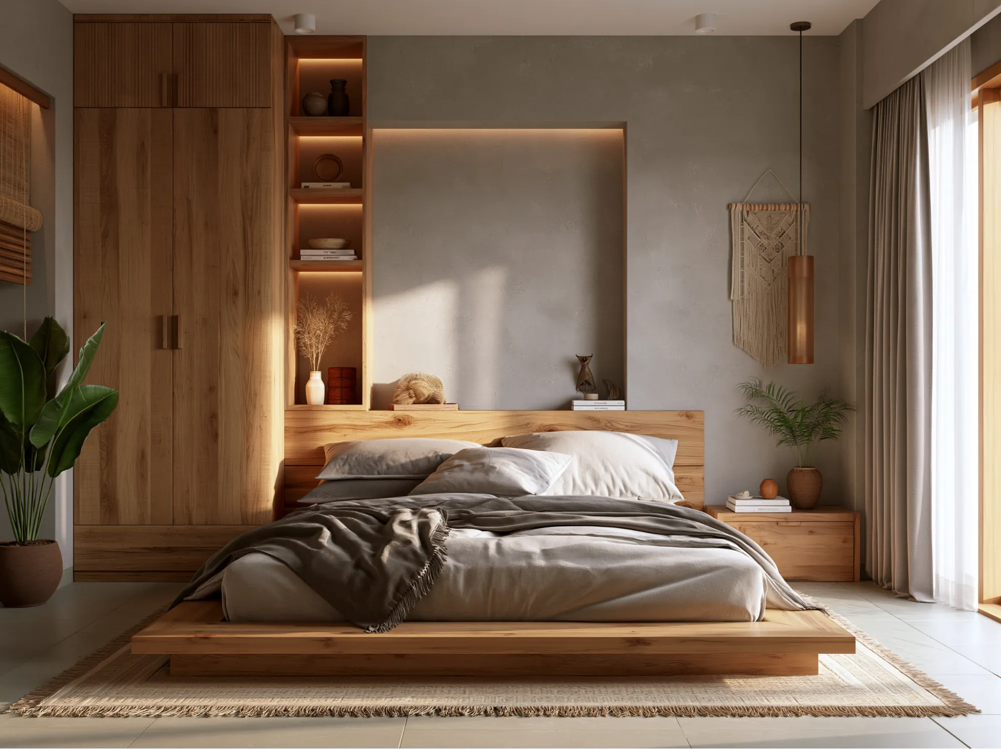 Japandi Wooden Colour Combination for Bedroom