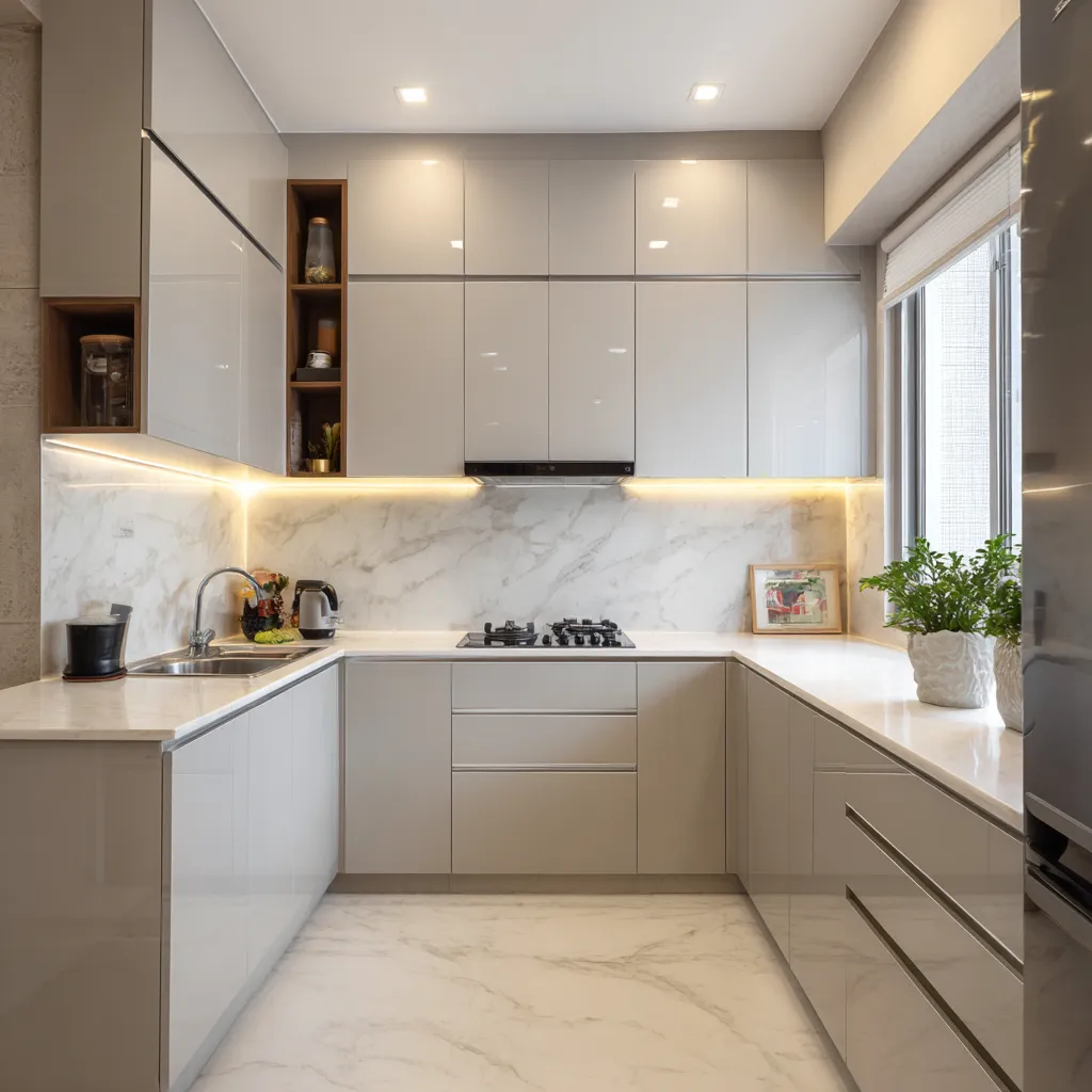 Light Grey and White Small Kitchen Colour Combination