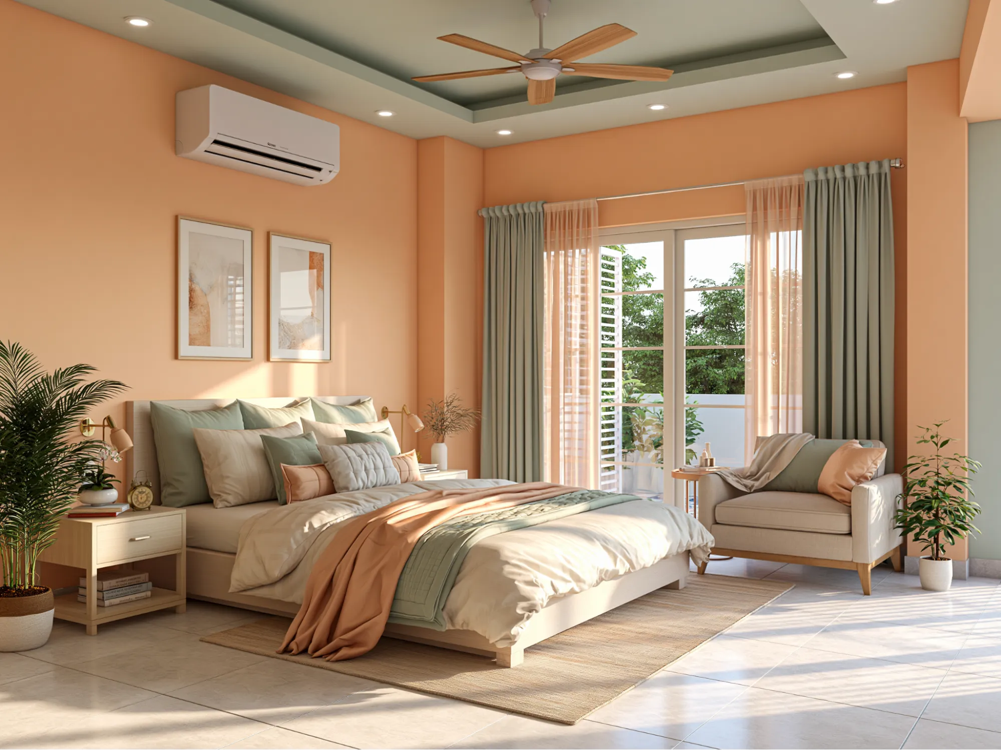 Light Orange Colour Combination for Small Bedrooms
