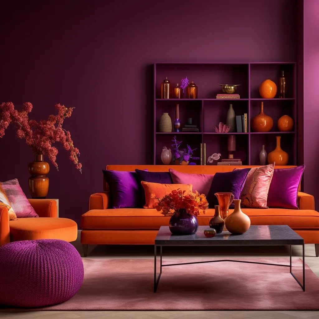Magenta and Orange Colour Combination for Living Room