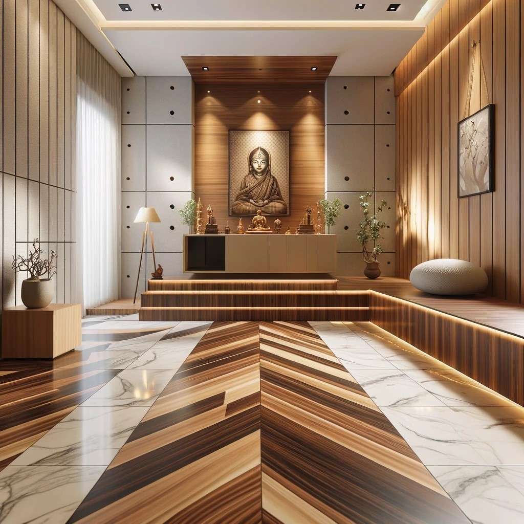 Modern Wooden Tiles Design for Pooja Room