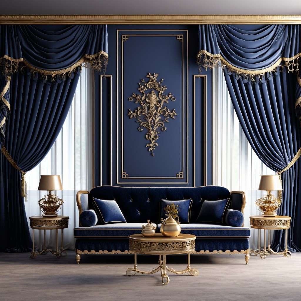 Navy Blue and Gold Curtain Combination