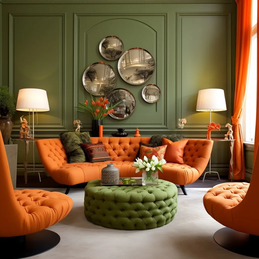 Olive Green and Orange Colour Combination for Living Room