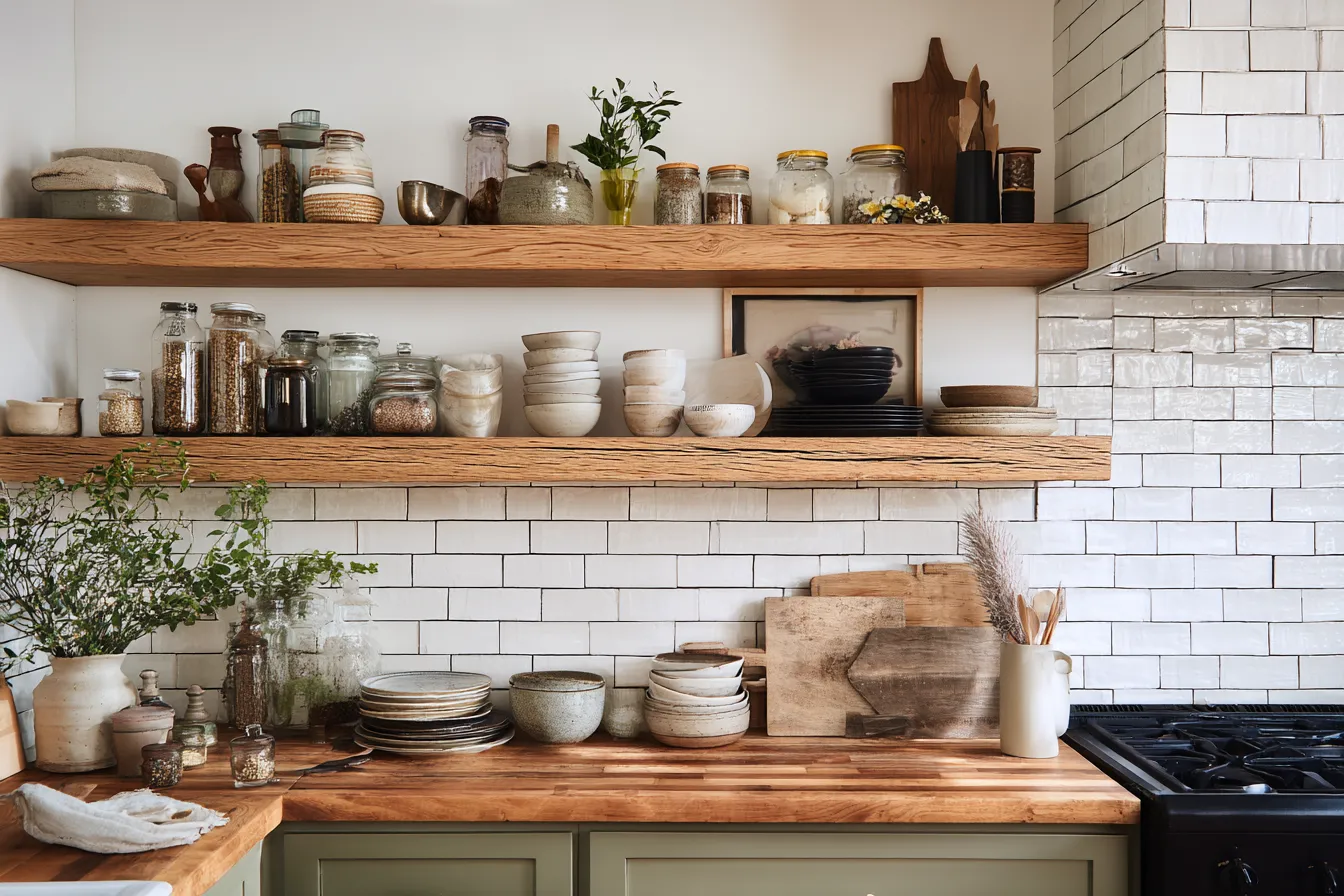 Replace Upper Cabinets with Open Shelving in small kitchen Open Shelving small size kitchen design