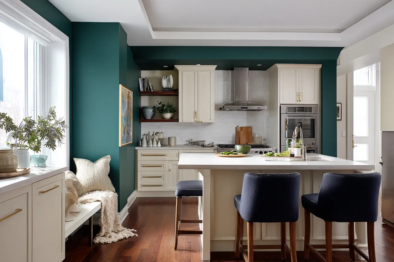 Paint a Wall with Accent Colour in small kitchen Paint a Wall with Accent Colour- space saving kitchen design