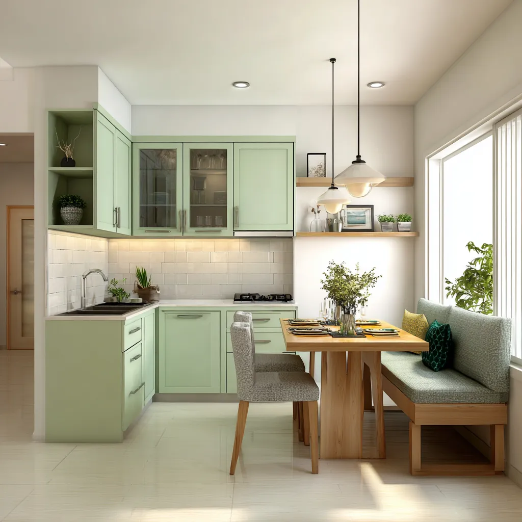 Pastel Green and Blue Small Kitchen Colour Combination