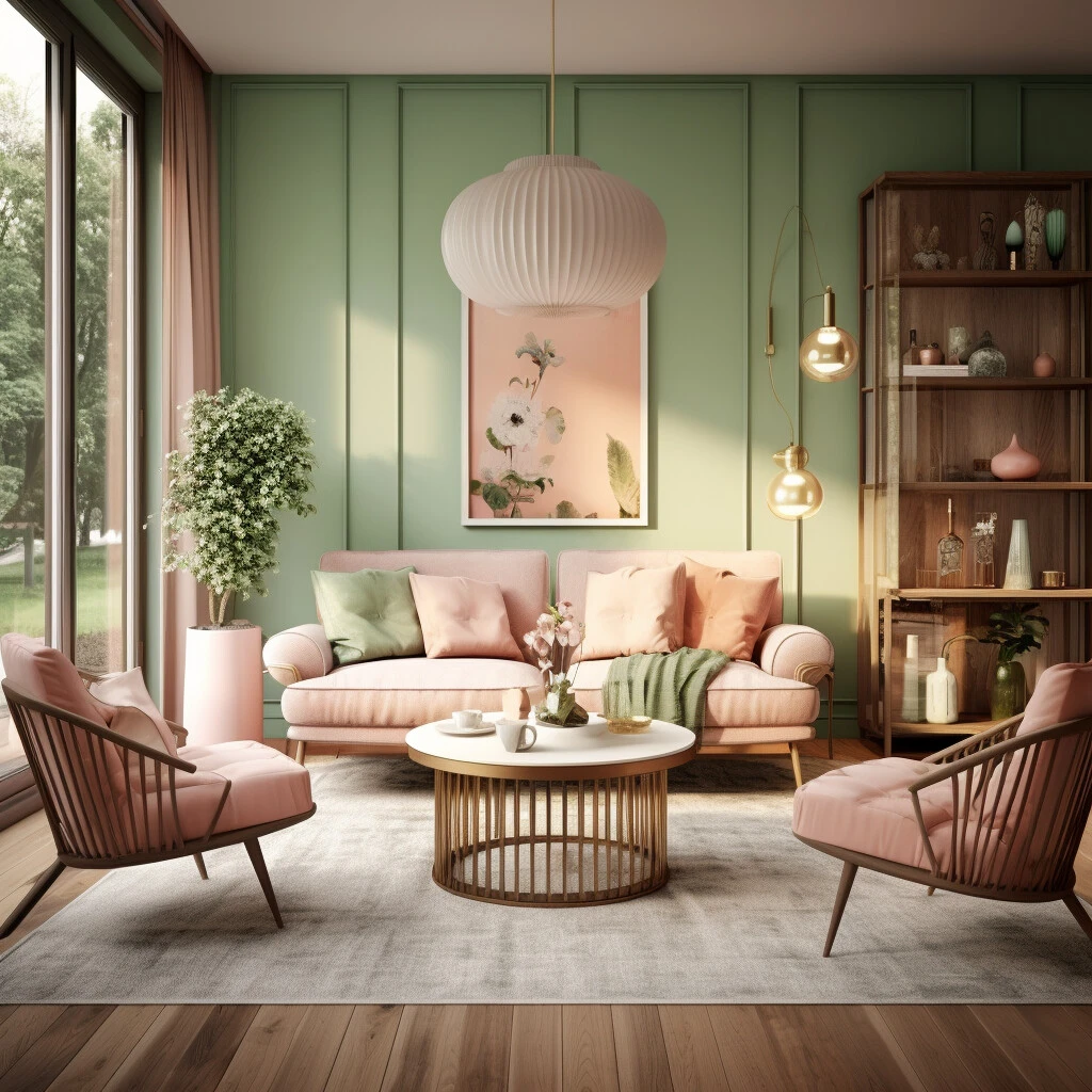 Pista Green and Blush Pink Colour Combination for Wall