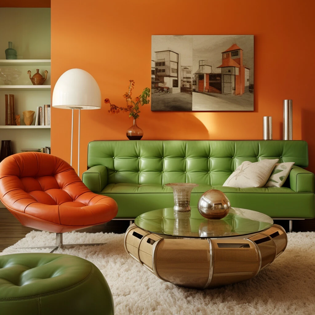 Pista Green and Burnt Orange Colour Combination for Wall