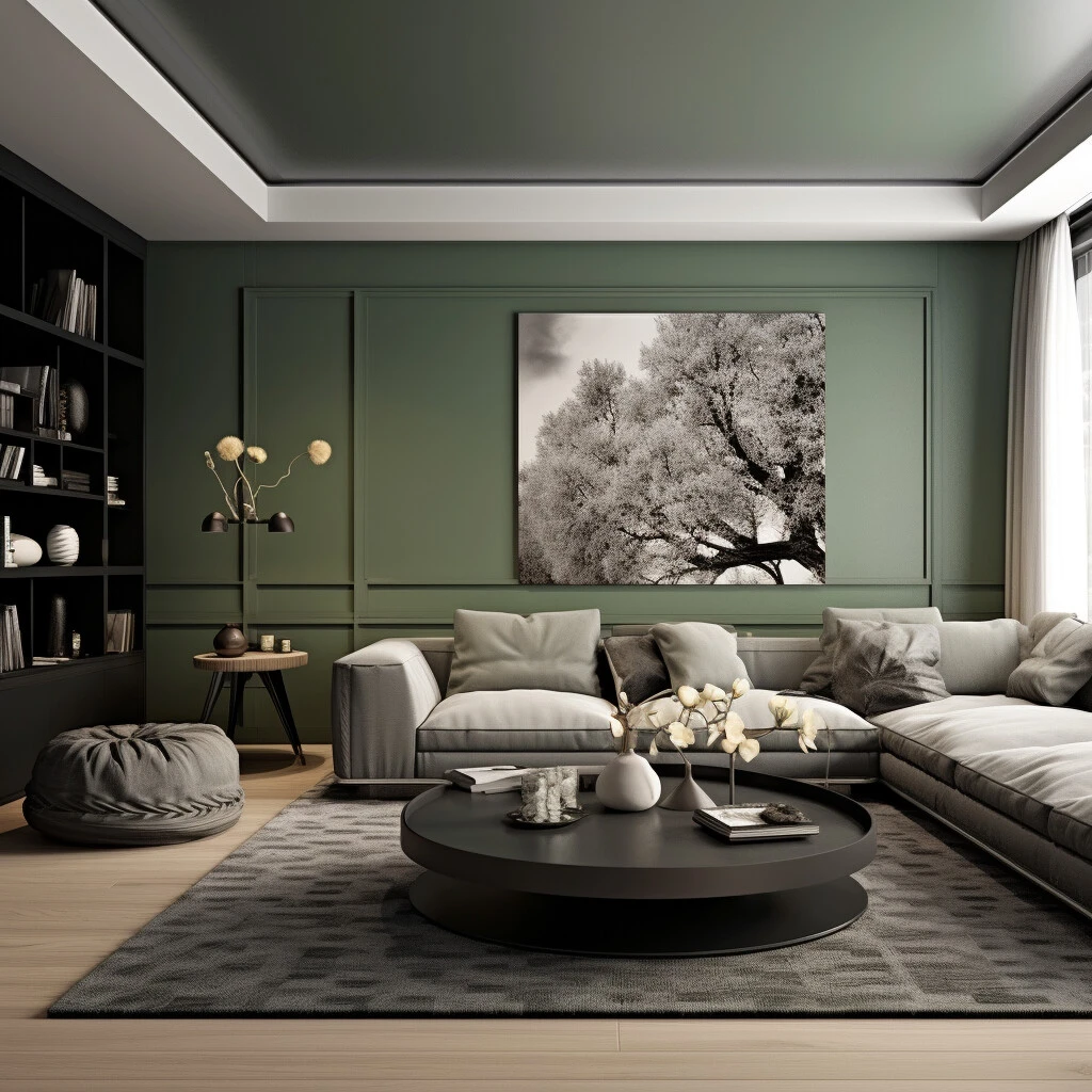 Pista Green and Charcoal Grey Colour Combination for Wall
