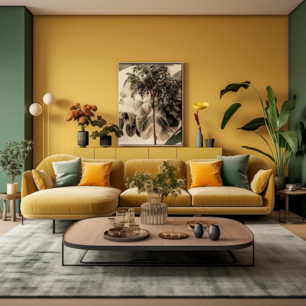 Pista Green and Mustard Yellow Colour Combination for Wall