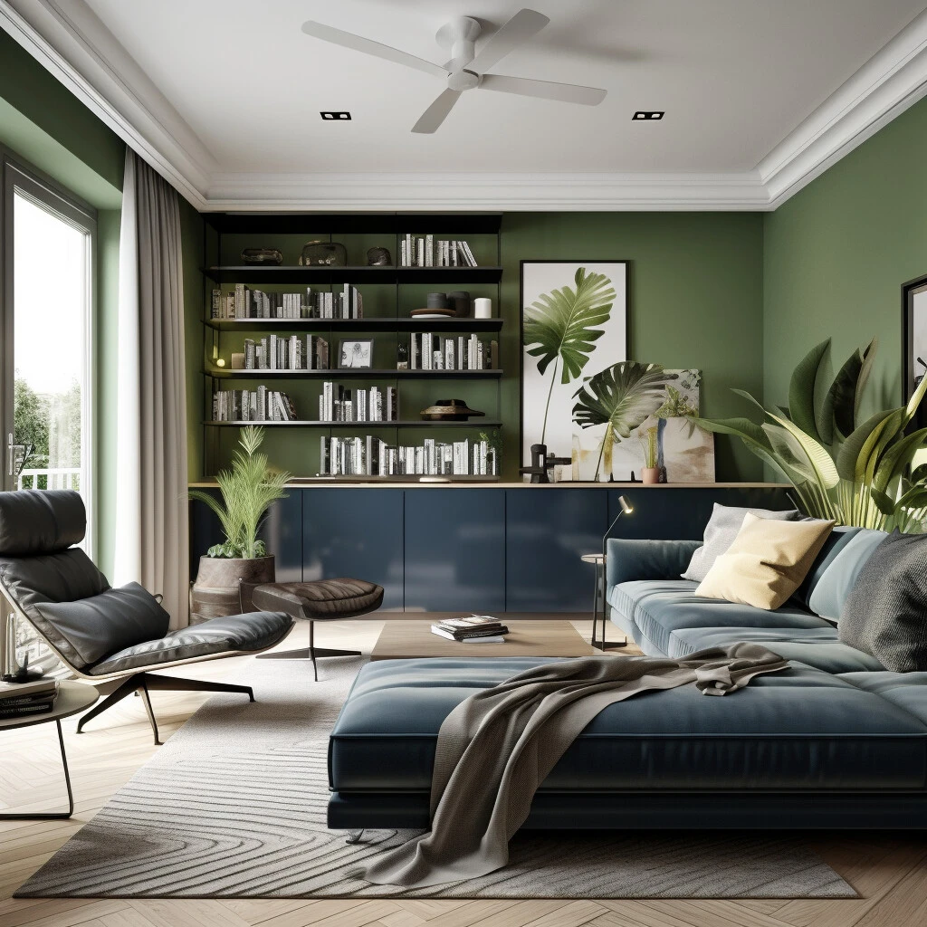 Pista Green and Navy Blue Colour Combination for Wall