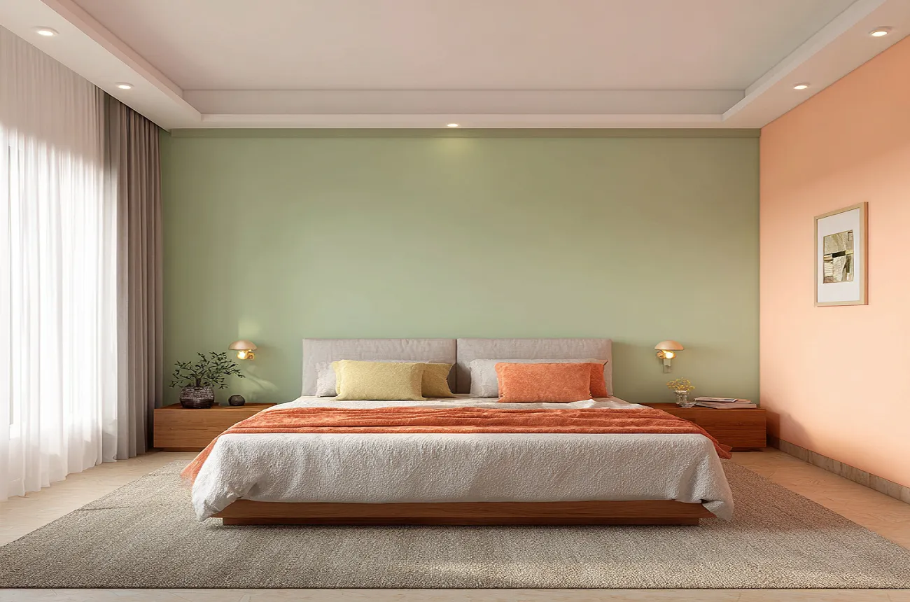 Pista Green and Peach Colour Combination for Wall