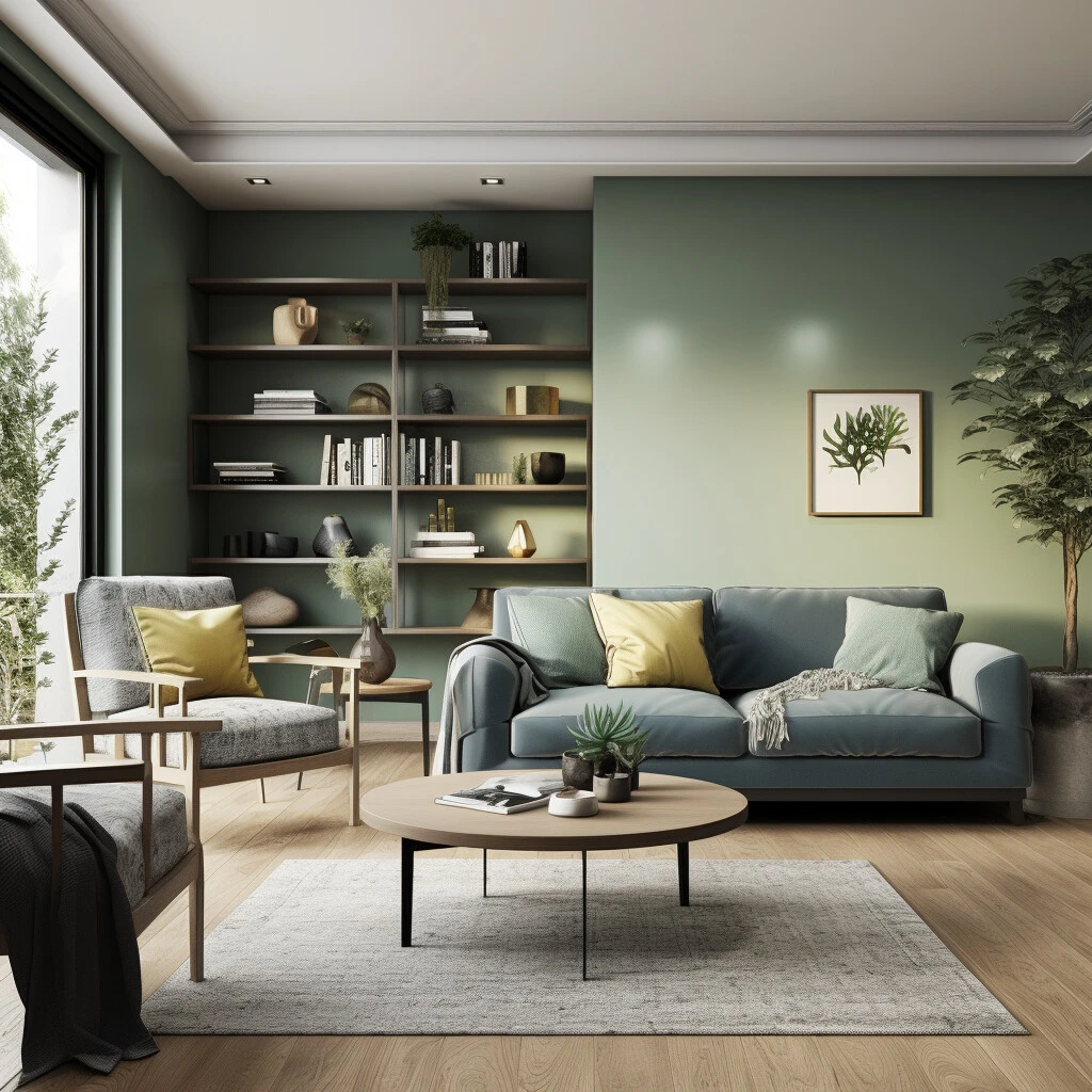 Pista Green and Slate Blue Colour Combination for Wall