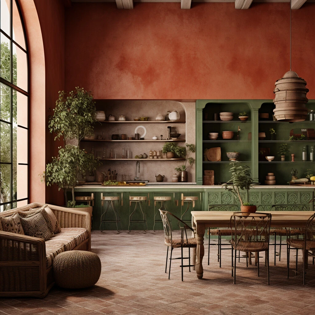 Pista Green and Terracotta Colour Combination for Wall