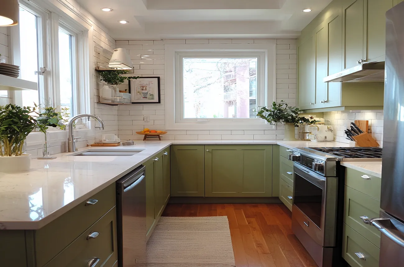 Pista Green Modular Kitchen Cabinet Idea