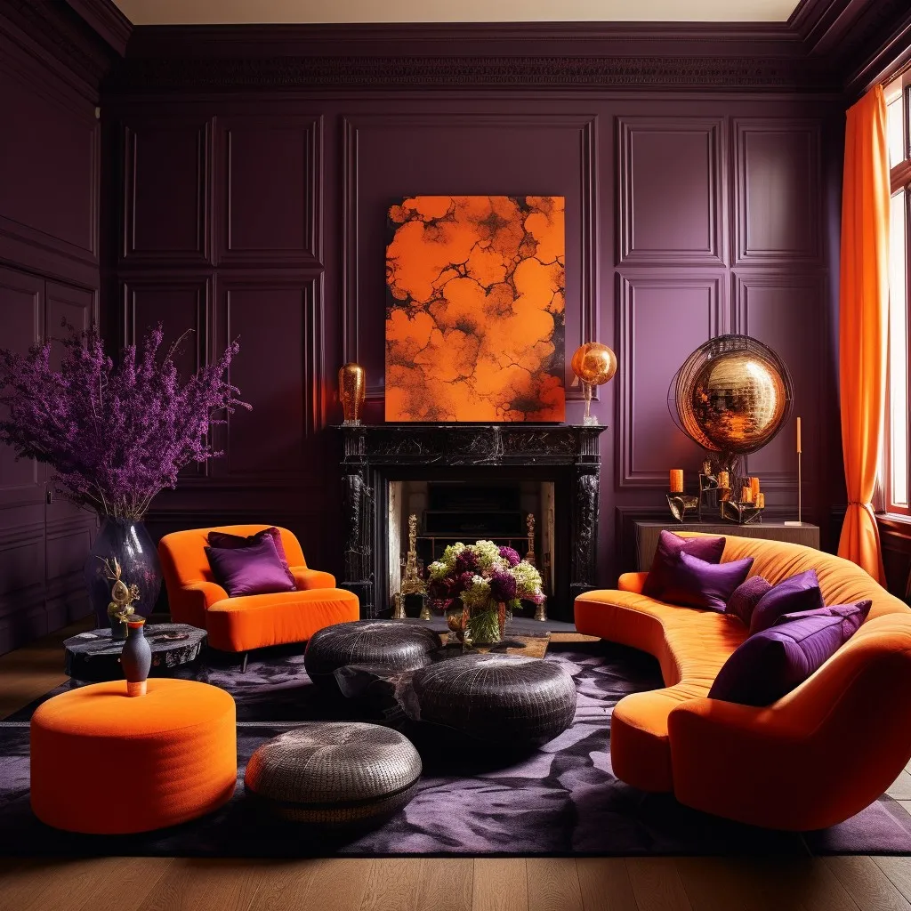 Purple and Orange Colour Combination for Living Room