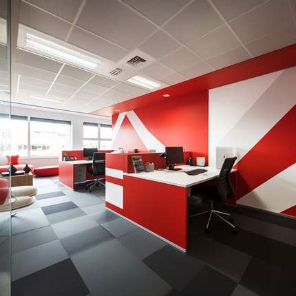Red and White- The Dynamic Pair Colour Schemes for Office Walls