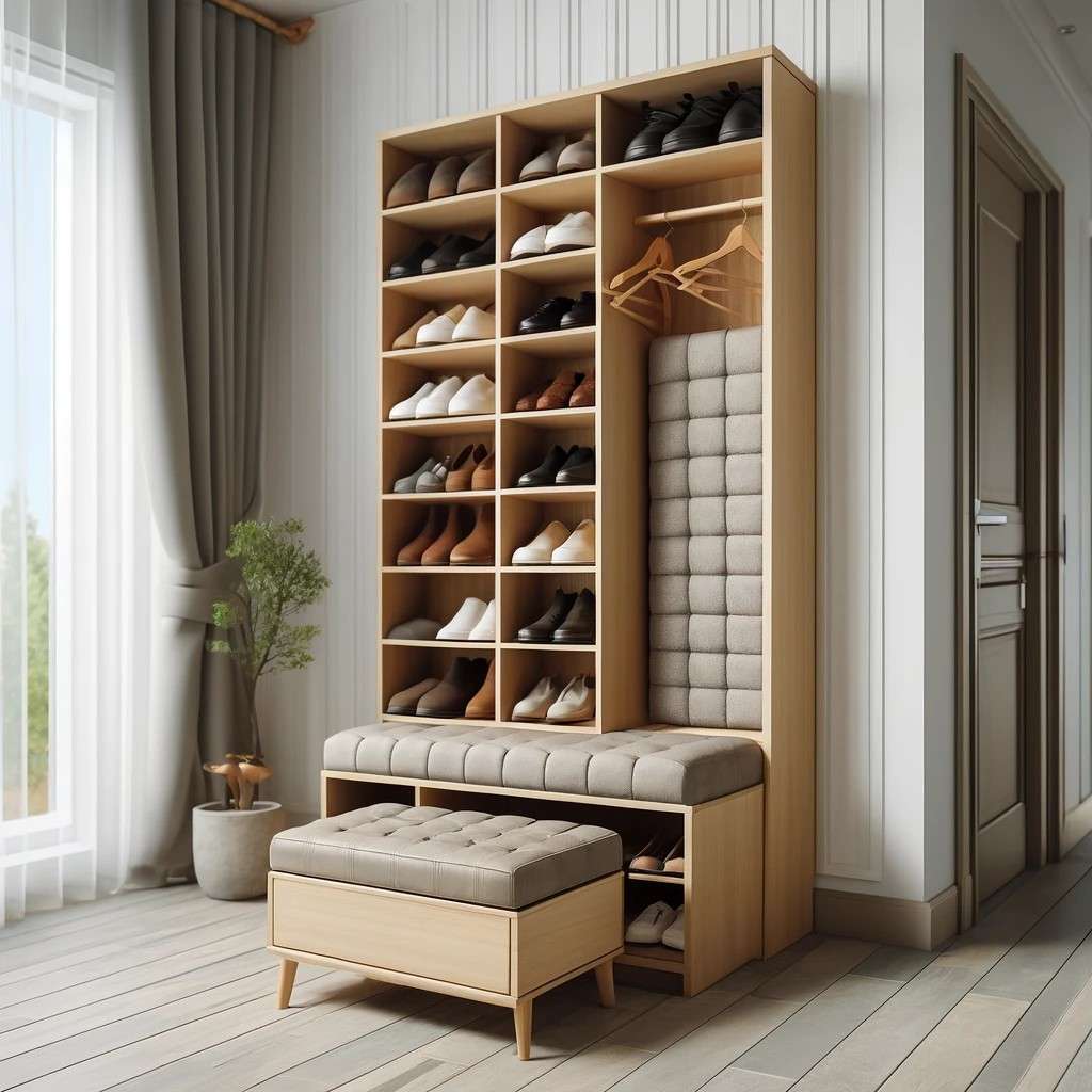 Shoe Rack Design Ideas Featuring a Seating Stool
