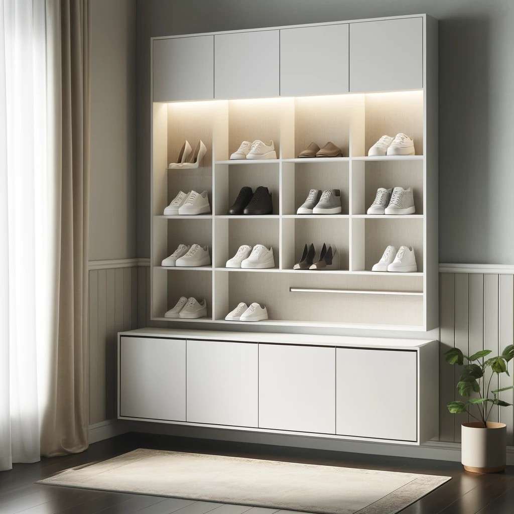 Spacious Wall Mounted Shoes Cupboard Design