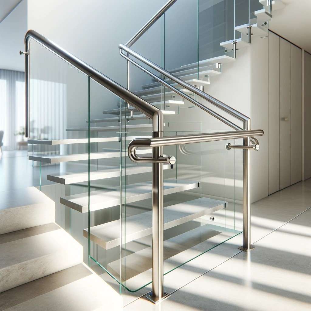 Staircase Glass Panel Design with Stainless Steel Handrails