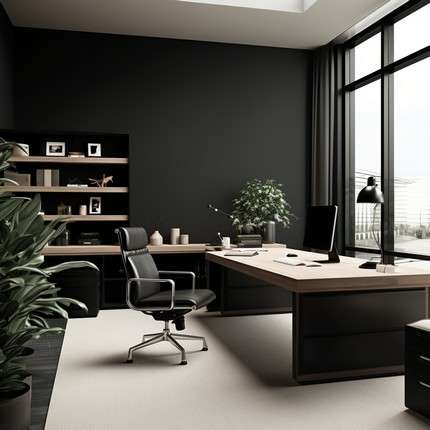 Stunning Black with Wooden Accents- Office Wall Painting Ideas